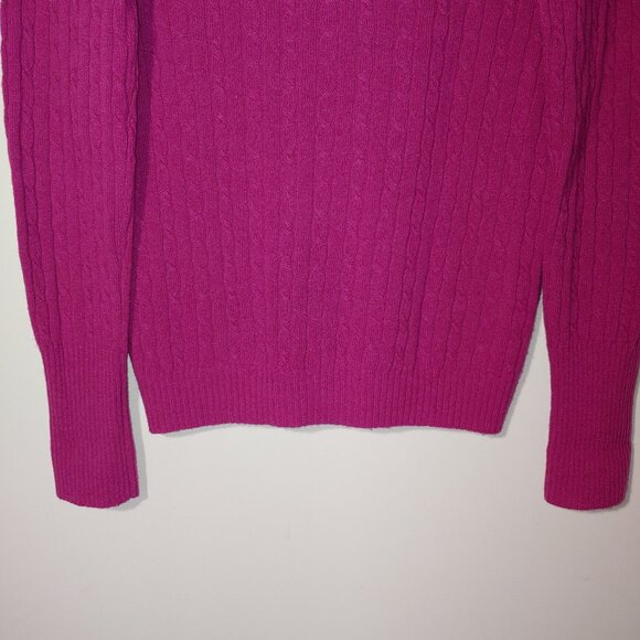 J.Crew Cashmere Wool Blend Cable Knit V-Neck Sweater Size M Fuchsia Pink - Picture 5 of 7
